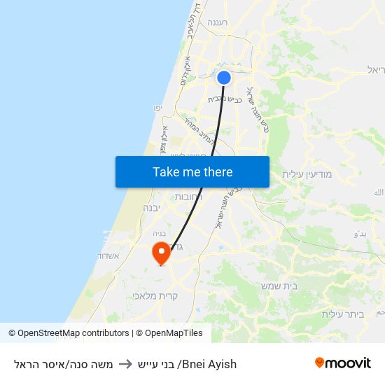 משה סנה/איסר הראל to בני עייש /Bnei Ayish map