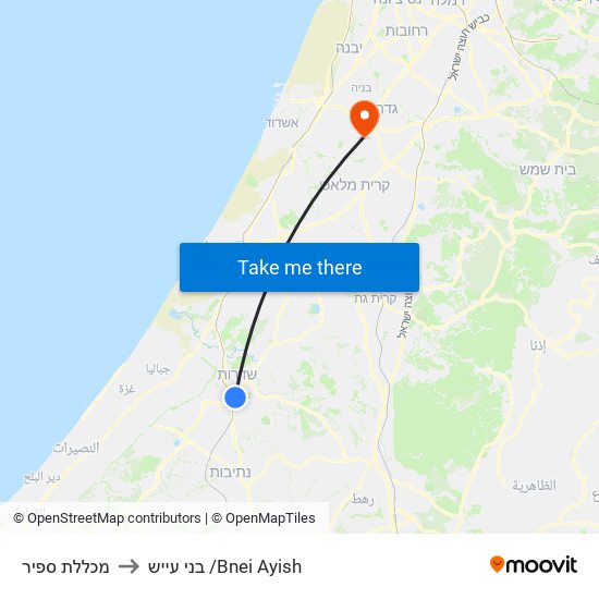מכללת ספיר to בני עייש /Bnei Ayish map