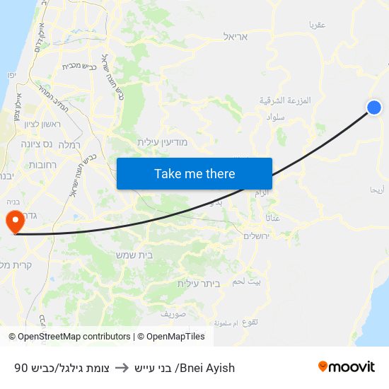 צומת גילגל/כביש 90 to בני עייש /Bnei Ayish map
