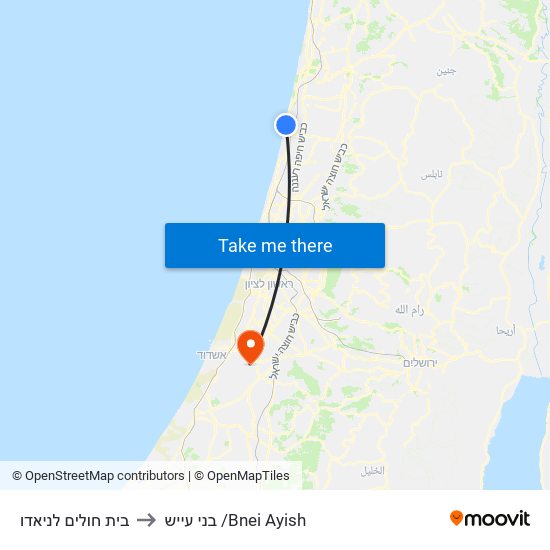 בית חולים לניאדו to בני עייש /Bnei Ayish map