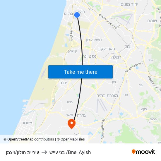 עיריית חולון/ויצמן to בני עייש /Bnei Ayish map