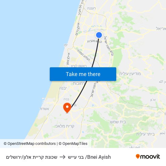 שכונת קריית אלון/ירושלים to בני עייש /Bnei Ayish map