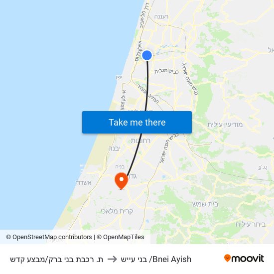 ת. רכבת בני ברק/מבצע קדש to בני עייש /Bnei Ayish map