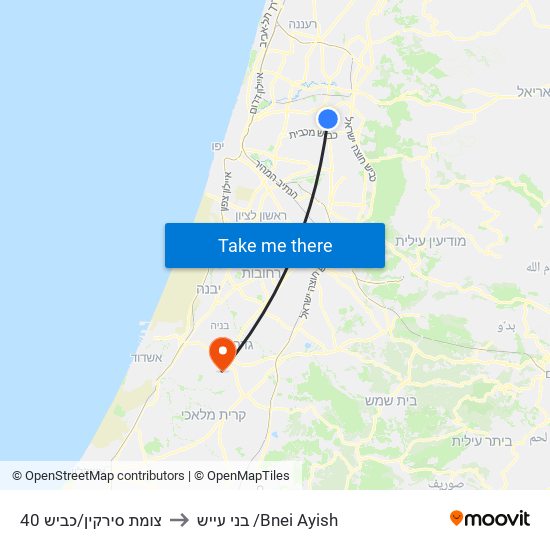 צומת סירקין/כביש 40 to בני עייש /Bnei Ayish map