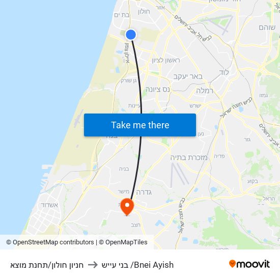 חניון חולון/תחנת מוצא to בני עייש /Bnei Ayish map