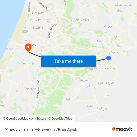 הרב הרצוג/שח''ל to בני עייש /Bnei Ayish map