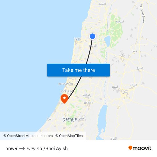 אשחר to בני עייש /Bnei Ayish map