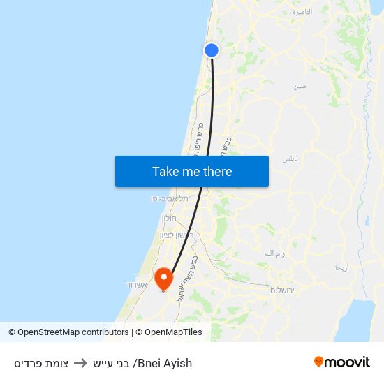 צומת פרדיס to בני עייש /Bnei Ayish map