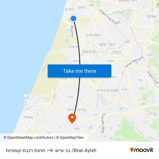 תחנת רכבת קוממיות to בני עייש /Bnei Ayish map