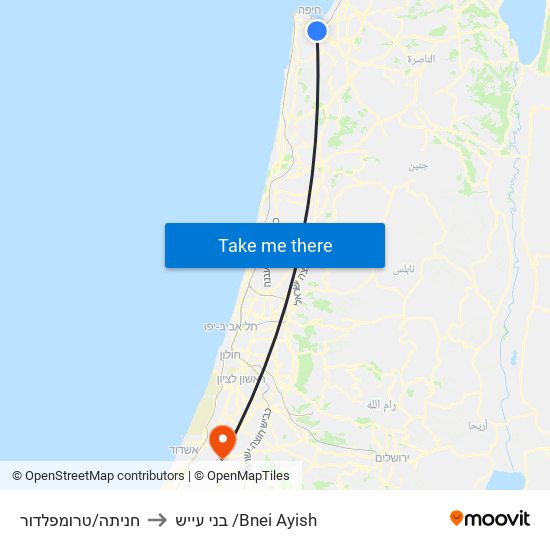 חניתה/טרומפלדור to בני עייש /Bnei Ayish map