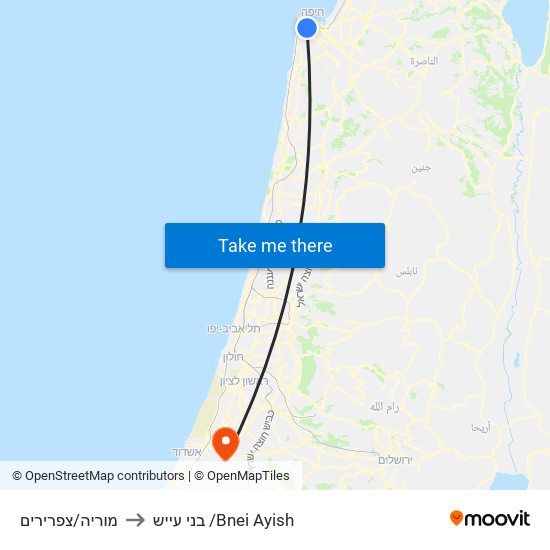 מוריה/צפרירים to בני עייש /Bnei Ayish map