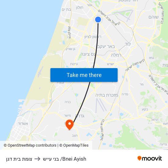 צומת בית דגן to בני עייש /Bnei Ayish map
