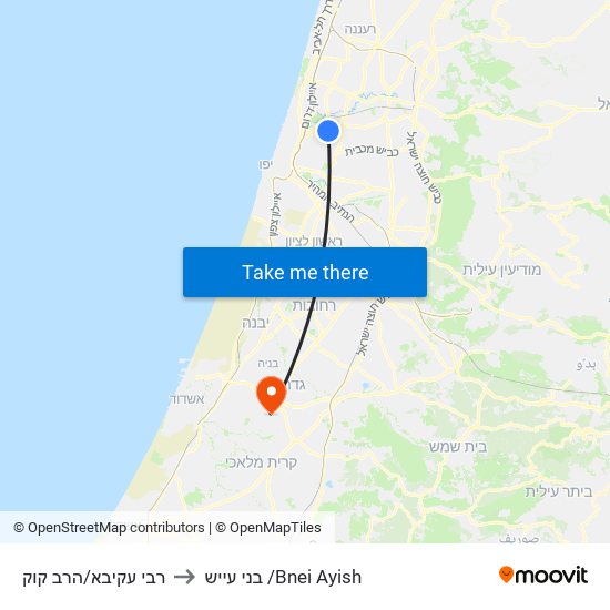 רבי עקיבא/הרב קוק to בני עייש /Bnei Ayish map
