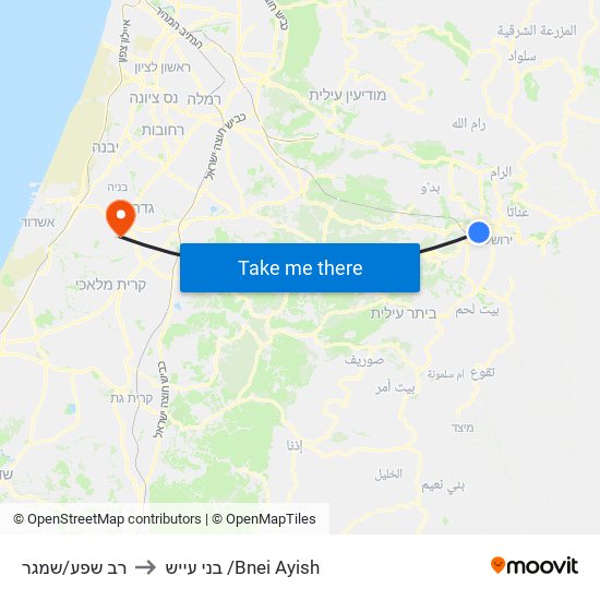 רב שפע/שמגר to בני עייש /Bnei Ayish map