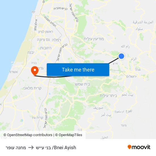 מחנה עופר to בני עייש /Bnei Ayish map