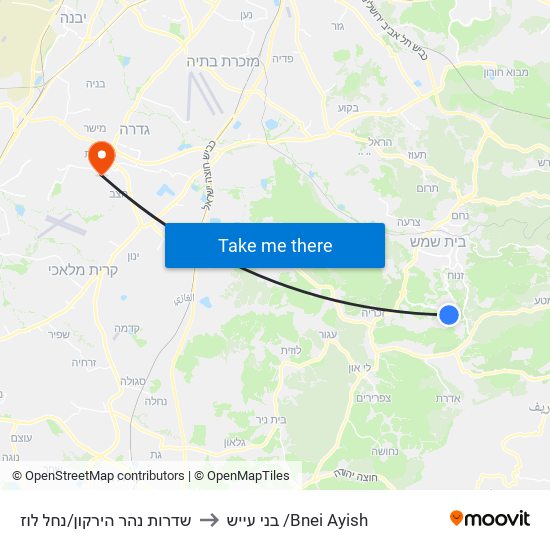 שדרות נהר הירקון/נחל לוז to בני עייש /Bnei Ayish map