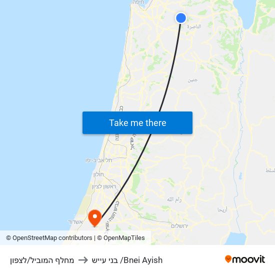 מחלף המוביל/לצפון to בני עייש /Bnei Ayish map