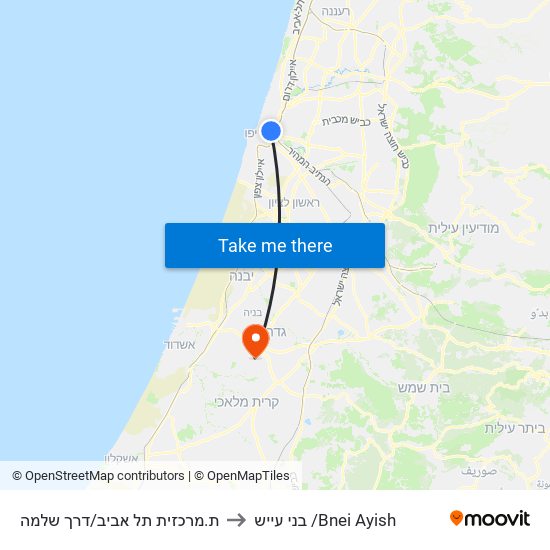 ת.מרכזית תל אביב/דרך שלמה to בני עייש /Bnei Ayish map