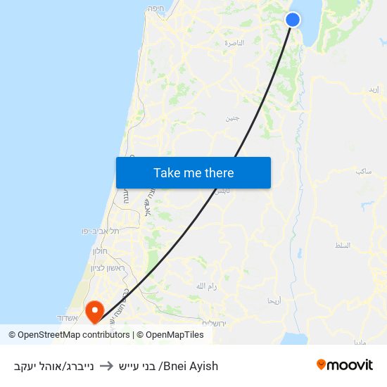 נייברג/אוהל יעקב to בני עייש /Bnei Ayish map
