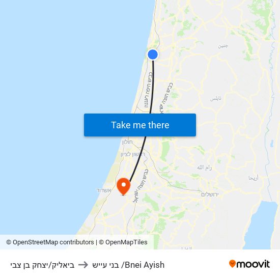 ביאליק/יצחק בן צבי to בני עייש /Bnei Ayish map
