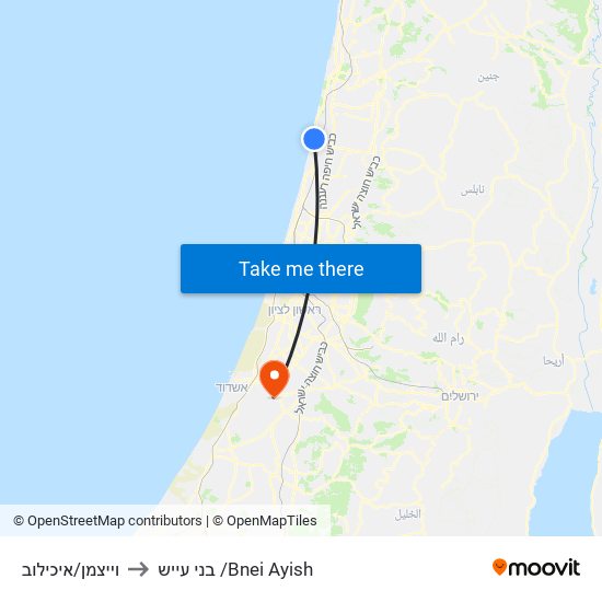 וייצמן/איכילוב to בני עייש /Bnei Ayish map
