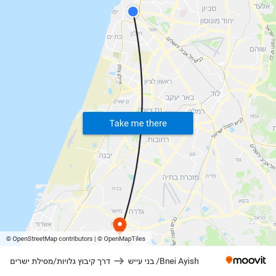 דרך קיבוץ גלויות/מסילת ישרים to בני עייש /Bnei Ayish map