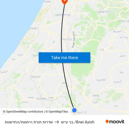 שדרות תורת היחסות/החדשנות to בני עייש /Bnei Ayish map