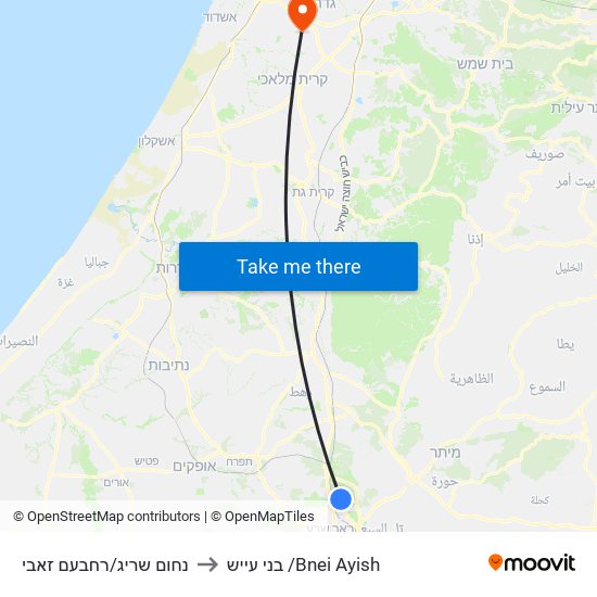 נחום שריג/רחבעם זאבי to בני עייש /Bnei Ayish map