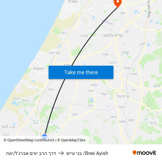 דרך הרב יורם אברג'ל/יונה to בני עייש /Bnei Ayish map