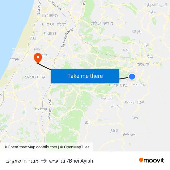 אבנר חי שאקי ב to בני עייש /Bnei Ayish map