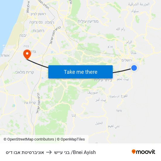 אוניברסיטת אבו דיס to בני עייש /Bnei Ayish map