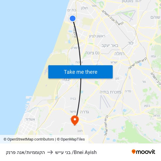 הקוממיות/אנה פרנק to בני עייש /Bnei Ayish map