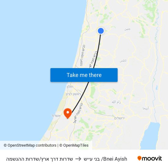 שדרות דרך ארץ/שדרות ההגשמה to בני עייש /Bnei Ayish map