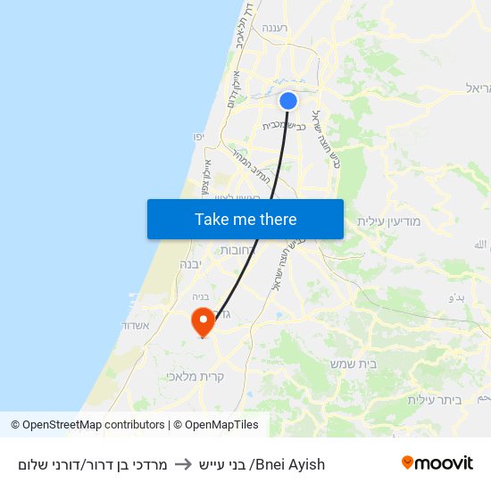 מרדכי בן דרור/דורני שלום to בני עייש /Bnei Ayish map