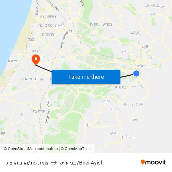 צומת פת/הרב הרצוג to בני עייש /Bnei Ayish map
