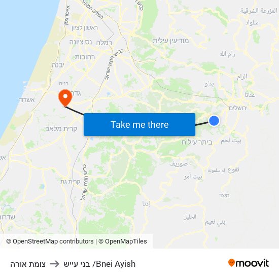צומת אורה to בני עייש /Bnei Ayish map
