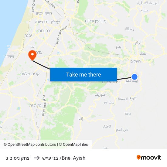 יצחק ניסים ג' to בני עייש /Bnei Ayish map