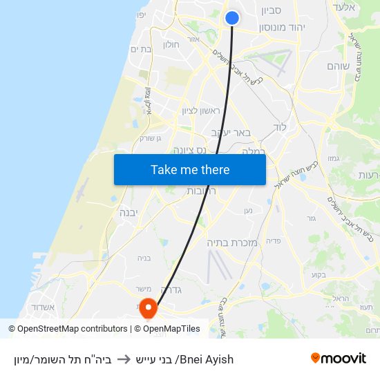 ביה''ח תל השומר/מיון to בני עייש /Bnei Ayish map