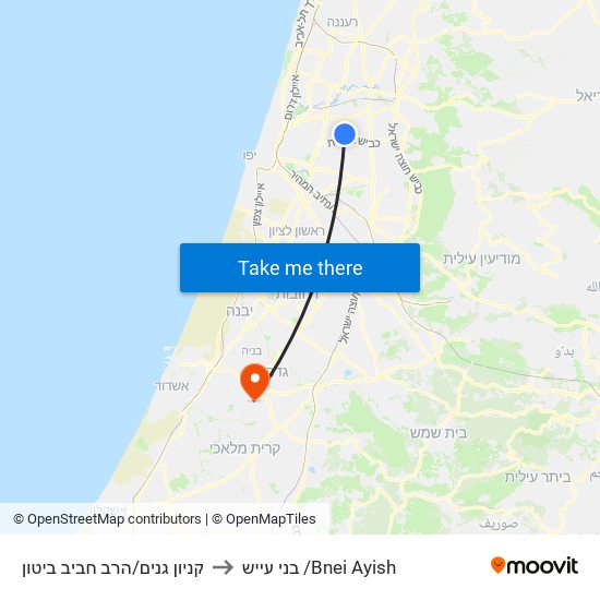 קניון גנים/הרב חביב ביטון to בני עייש /Bnei Ayish map