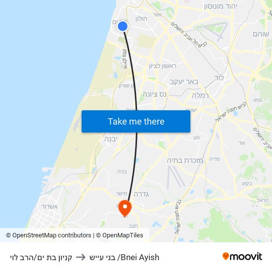קניון בת ים/הרב לוי to בני עייש /Bnei Ayish map