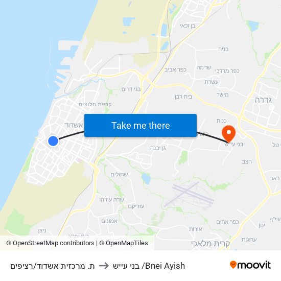 ת. מרכזית אשדוד/רציפים to בני עייש /Bnei Ayish map