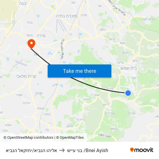 אליהו הנביא/יחזקאל הנביא to בני עייש /Bnei Ayish map