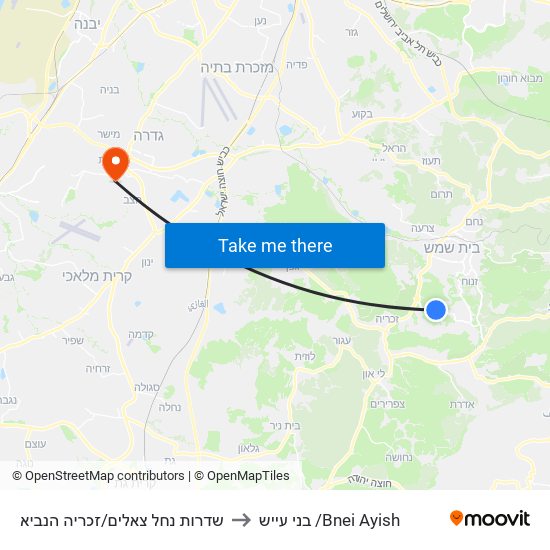 שדרות נחל צאלים/זכריה הנביא to בני עייש /Bnei Ayish map