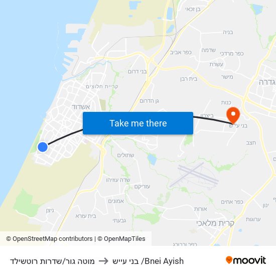 מוטה גור/שדרות רוטשילד to בני עייש /Bnei Ayish map