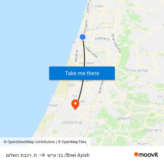 ת. רכבת השלום to בני עייש /Bnei Ayish map