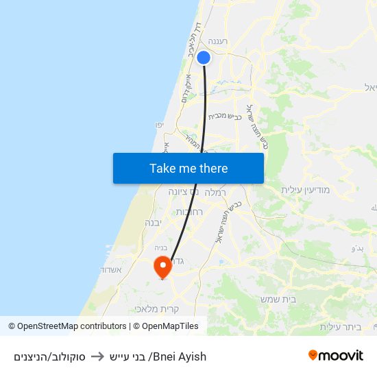 סוקולוב/הניצנים to בני עייש /Bnei Ayish map