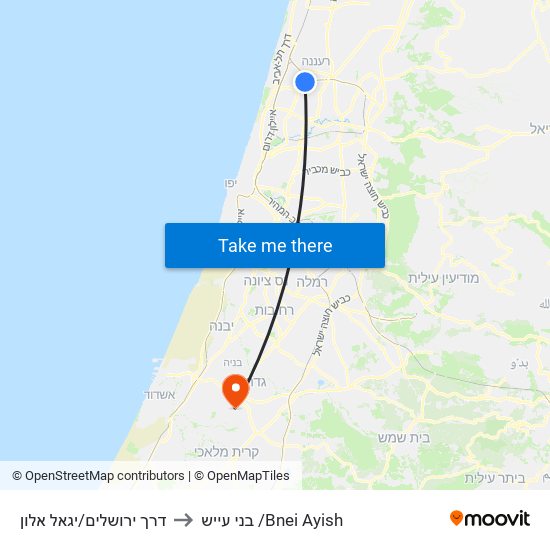 דרך ירושלים/יגאל אלון to בני עייש /Bnei Ayish map