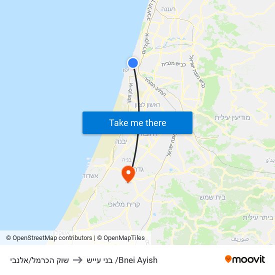 שוק הכרמל/אלנבי to בני עייש /Bnei Ayish map