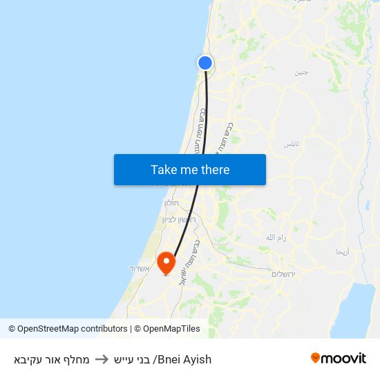 מחלף אור עקיבא to בני עייש /Bnei Ayish map