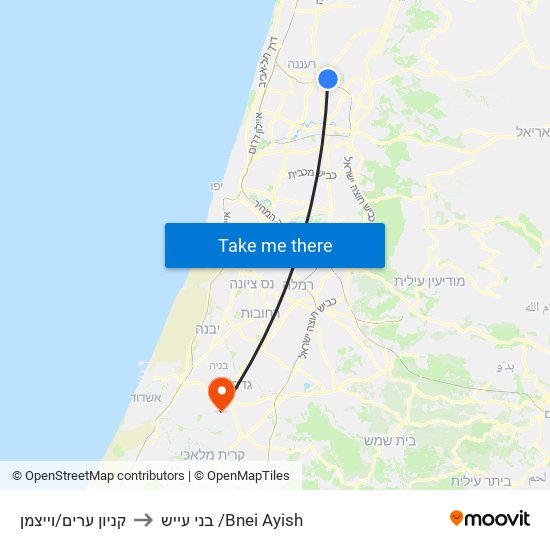 קניון ערים/וייצמן to בני עייש /Bnei Ayish map